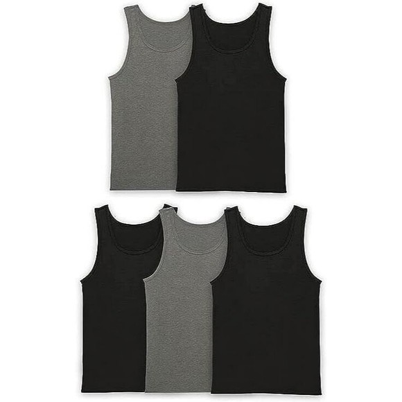 Fruit of the Loom True Comfort Tag Free Tank Tops Men L 42-44 Black Gray 5pk NEW - Picture 1 of 6